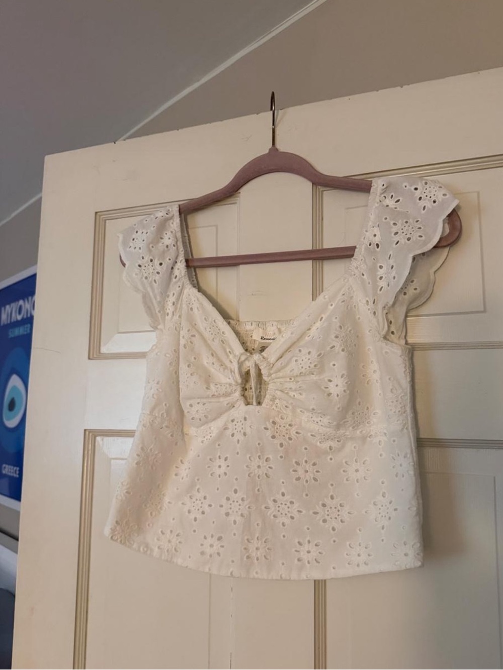 URBAN Romantics White Eyelet Tie-Front Crop Top